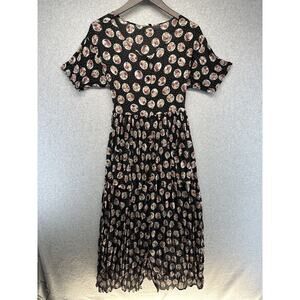 PJLA Vintage Womens Dress Size Small Floral Black Short Sleeve Lightweight Sheer